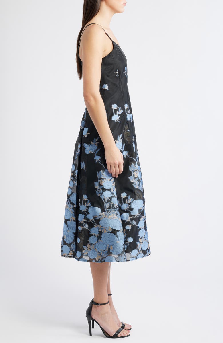 CeCe Metallic Floral Pleated Cocktail Dress, Alternate, color, Rich Black