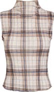 LIONESS Ford Plaid Funnel Neck Plissé Top