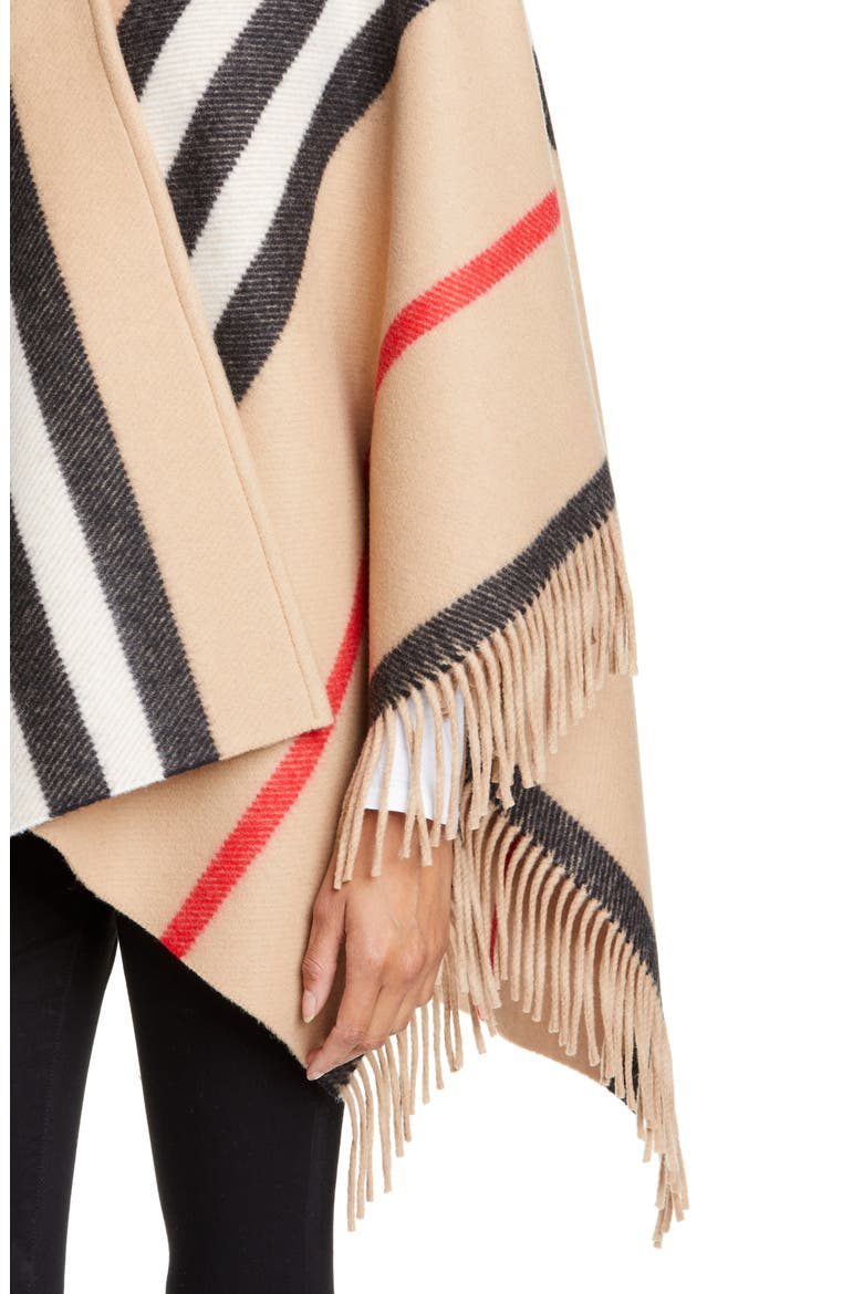 Stripe Fringe Wool Cape, Alternate, color, CAMEL