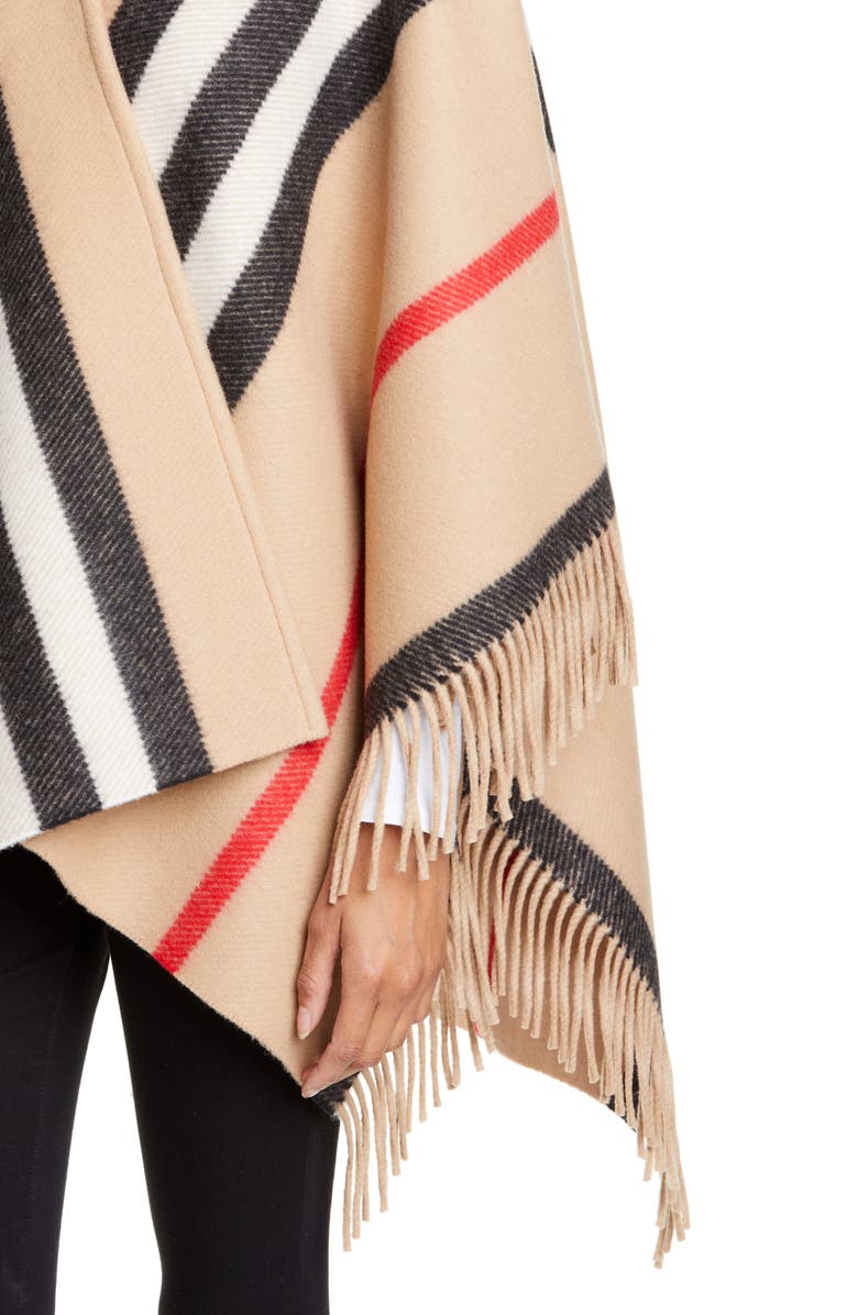 Burberry Stripe Fringe Wool Cape, Alternate, color, 