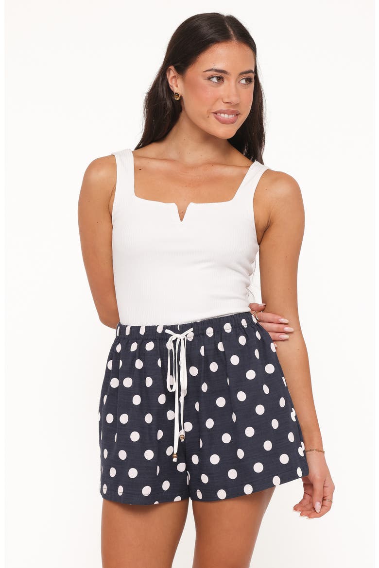 Wren Polka Dot Print Cotton Blend Shorts, Alternate, color, NAVY POLKA DOT