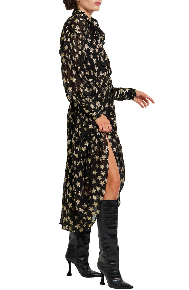 CIEBON Adelle Metallic Star Print Long Sleeve Midi Dress, Alternate, color, 