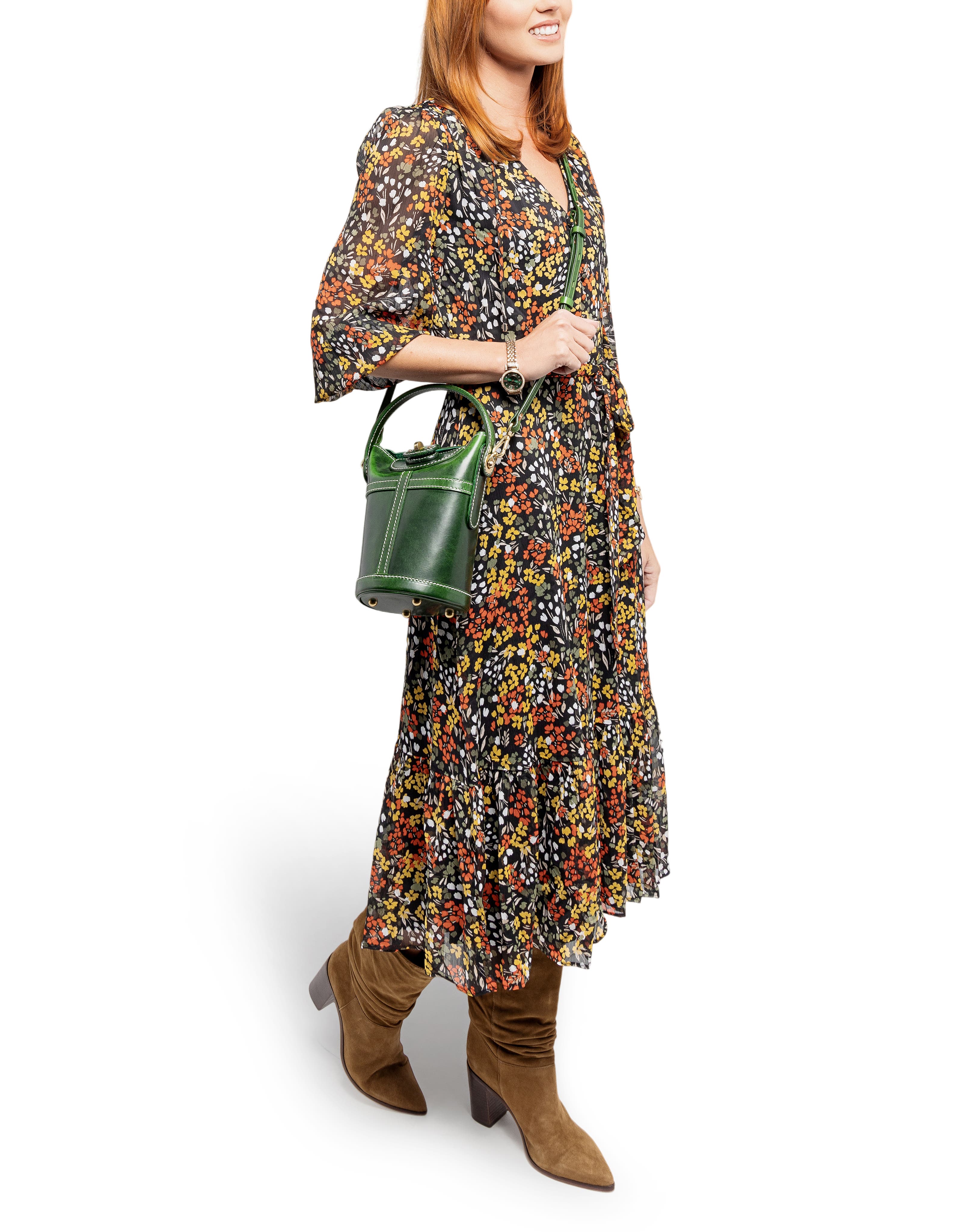 OLD TREND Begonia Genuine Leather Vintage Bucket Crossbody, Alternate, color, Green