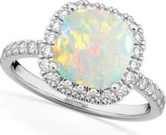 ALLUREZ Cushion Cut Halo Opal & Diamond Engagement Ring 14K