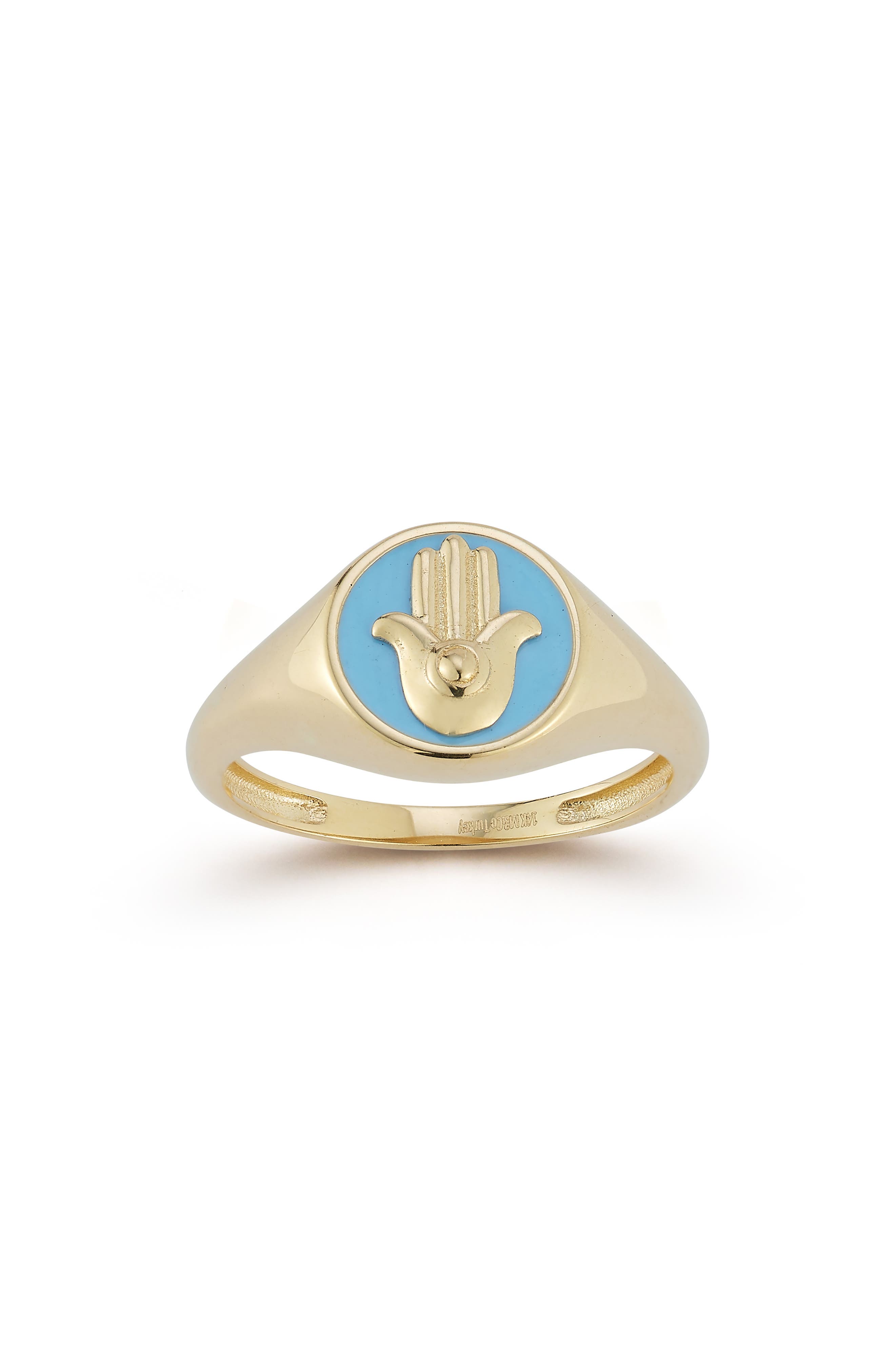 Ember Fine Jewelry 14K Gold Enamel Hamsa Signet Ring