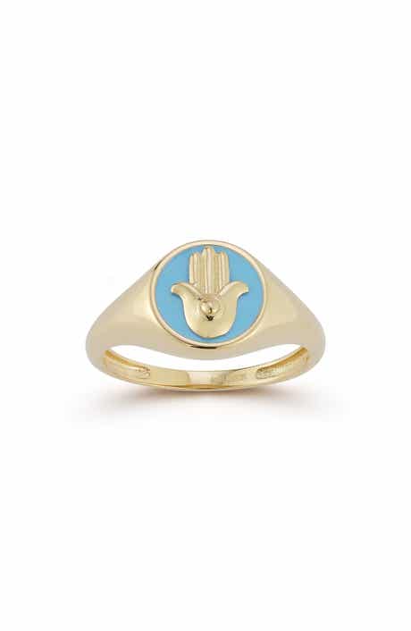Ember Fine Jewelry 14K Gold Enamel Hamsa Signet Ring