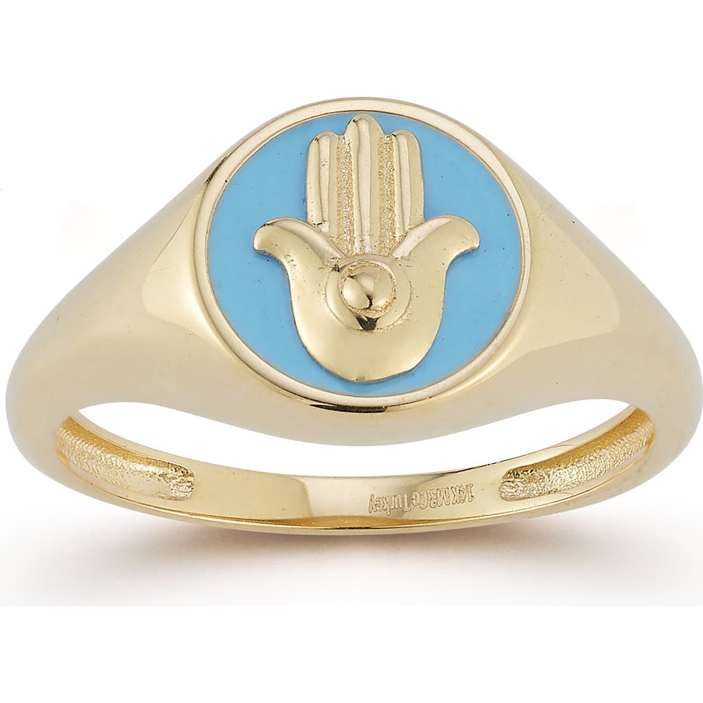 Ember Fine Jewelry 14k Gold Enamel Hamsa Signet Ring In Gold