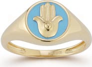 Ember Fine Jewelry 14K Gold Enamel Hamsa Signet Ring