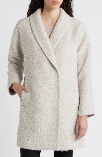 Eileen Fisher Shawl-collar Curly Alpaca Coat In Neutral