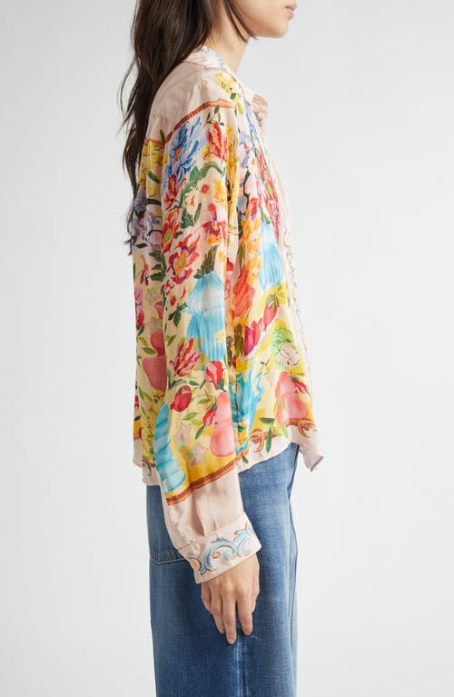 Farm Rio Garden Terrace Floral Button-up Shirt In Pink