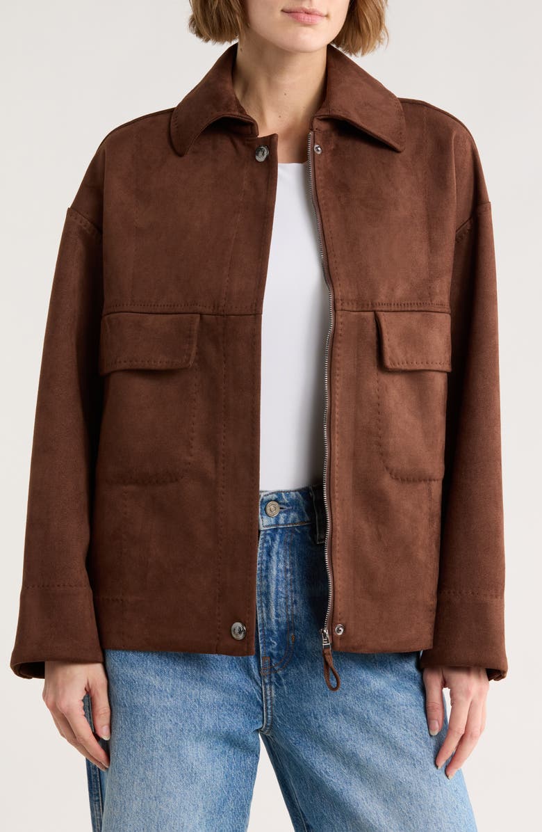 MAX STUDIO Faux Suede Jacket, Main, color, Sequoia-Sequoia