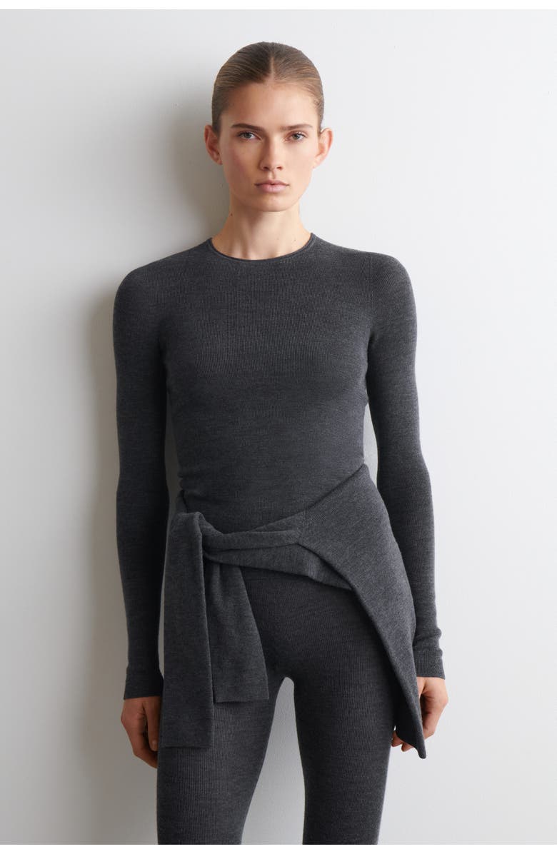 COS Seamless Merino Wool Long-Sleeved Top, Alternate, color, Charcoal Mélange