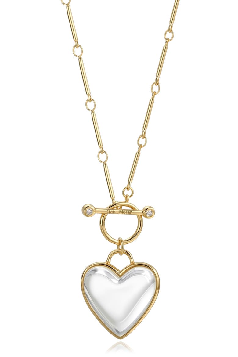 14k Yellow Gold Plated Clear Quartz Heart Necklace, Main, color, GOLD