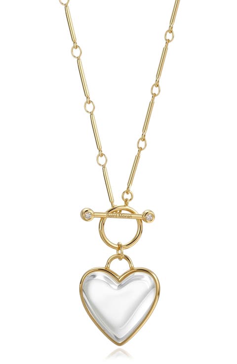14k Yellow Gold Plated Clear Quartz Heart Necklace