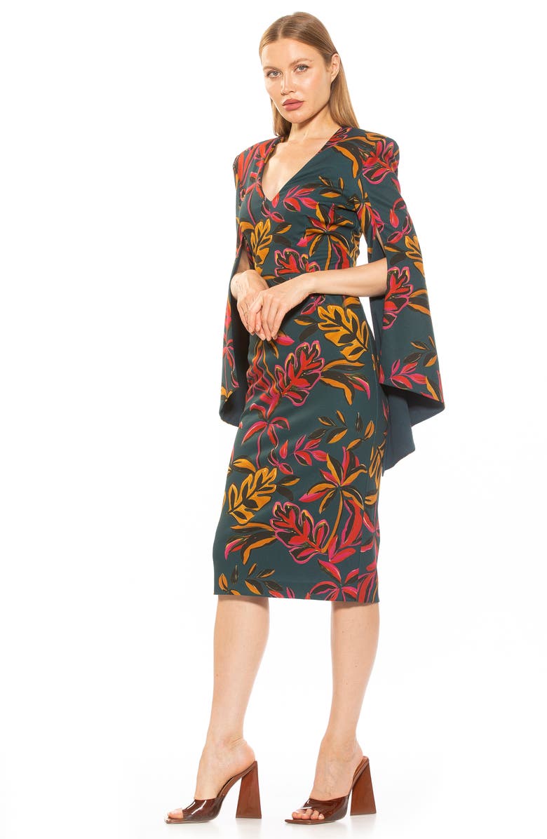 Alexia Admor Ocean Flare Sleeve Midi Dress, Alternate, color, Emerald Multi
