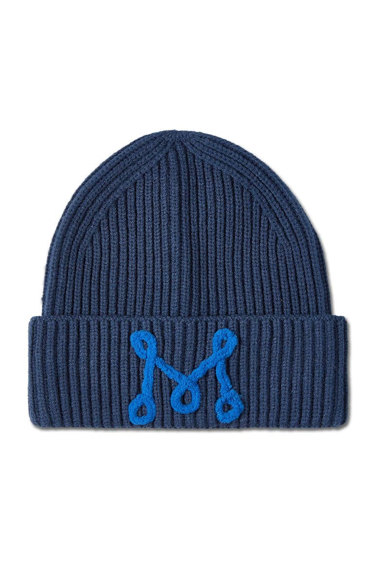 Ribbed Yarn-Embroidered Beanie, Main, color, Blue