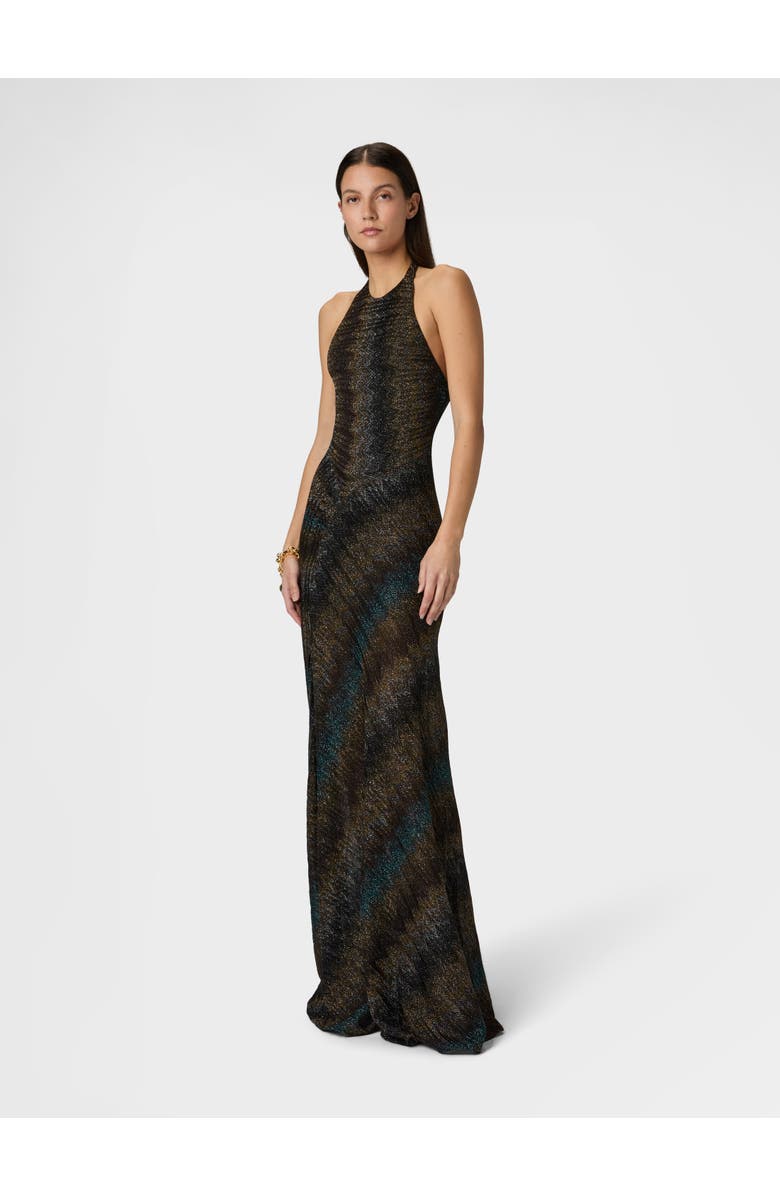 Missoni Snake-pattern Viscose Lamé Gown With Halter Neck, Alternate, color, Green& Brown