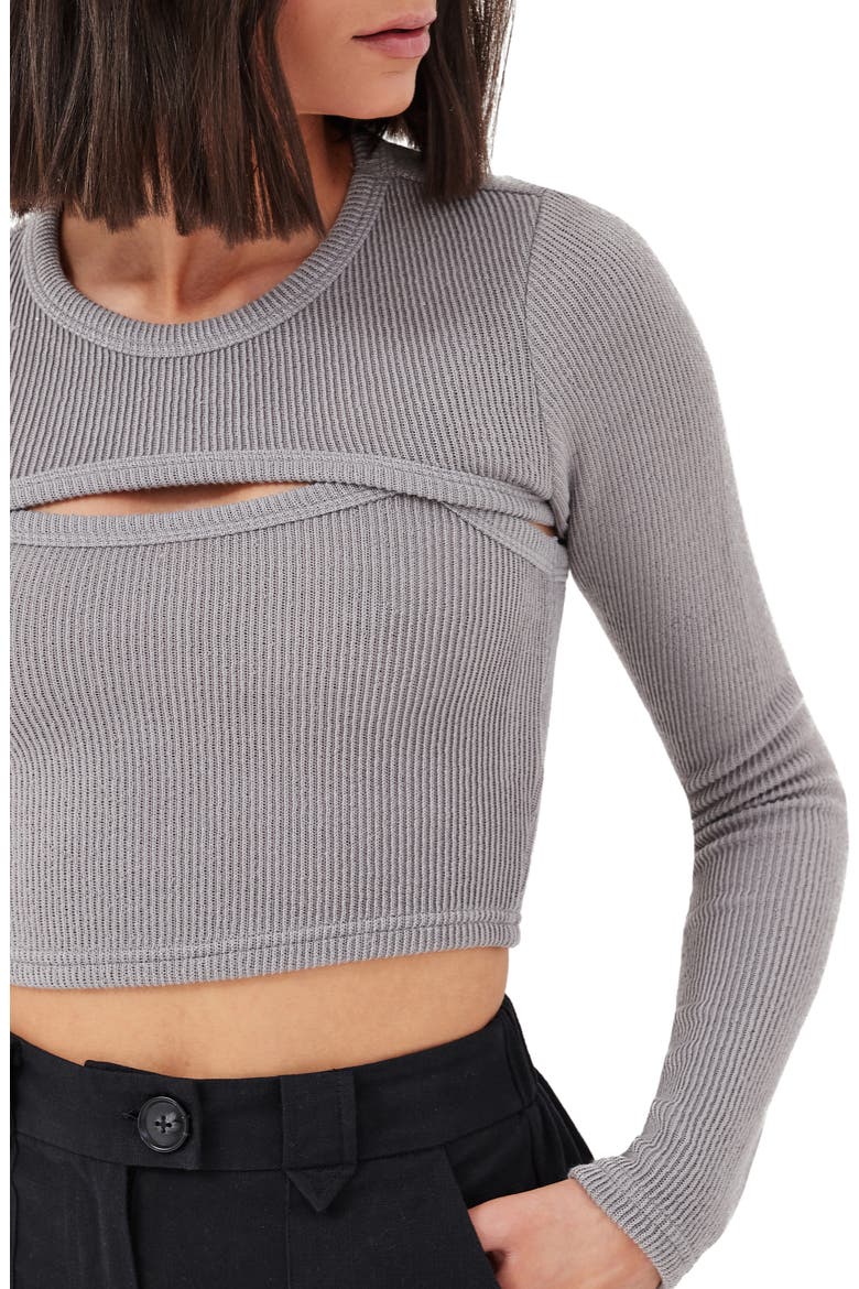 Gabrielle Two-Piece Arm Warmer Crop Top, Alternate, color, GREY