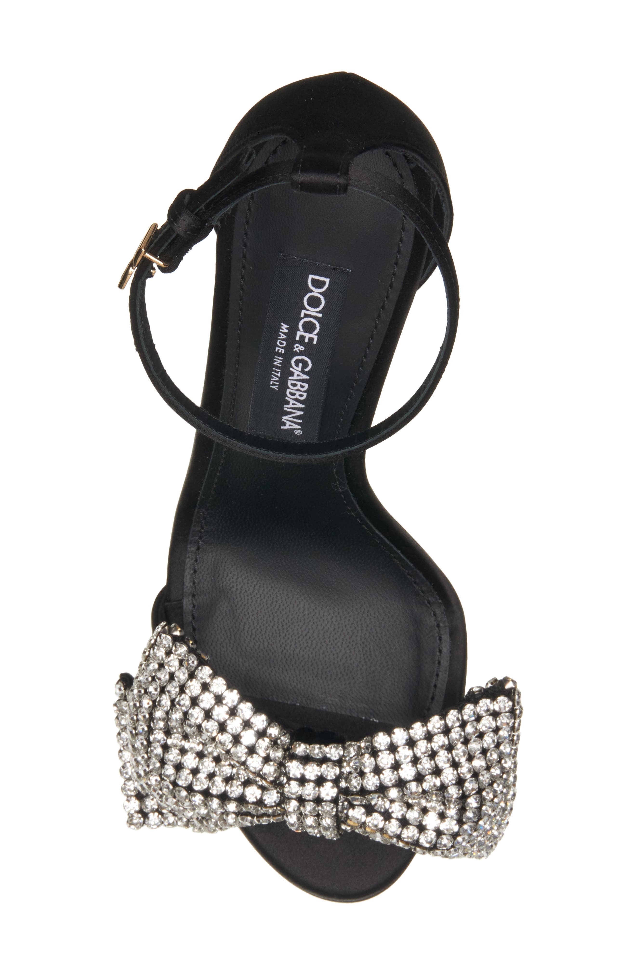 Dolce&Gabbana Keira Crystal Embellished Bow Ankle Strap Sandal, Alternate, color, 8S488 Nero/ Crystal