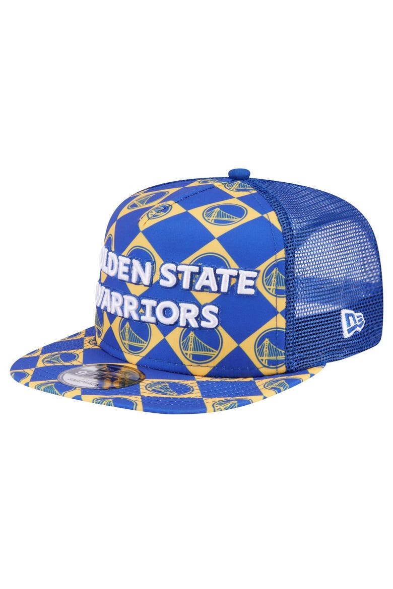 Men's New Era Royal Golden State Warriors Seeing Diamonds A-Frame Trucker 9FIFTY Snapback Hat, Main, color, Royal