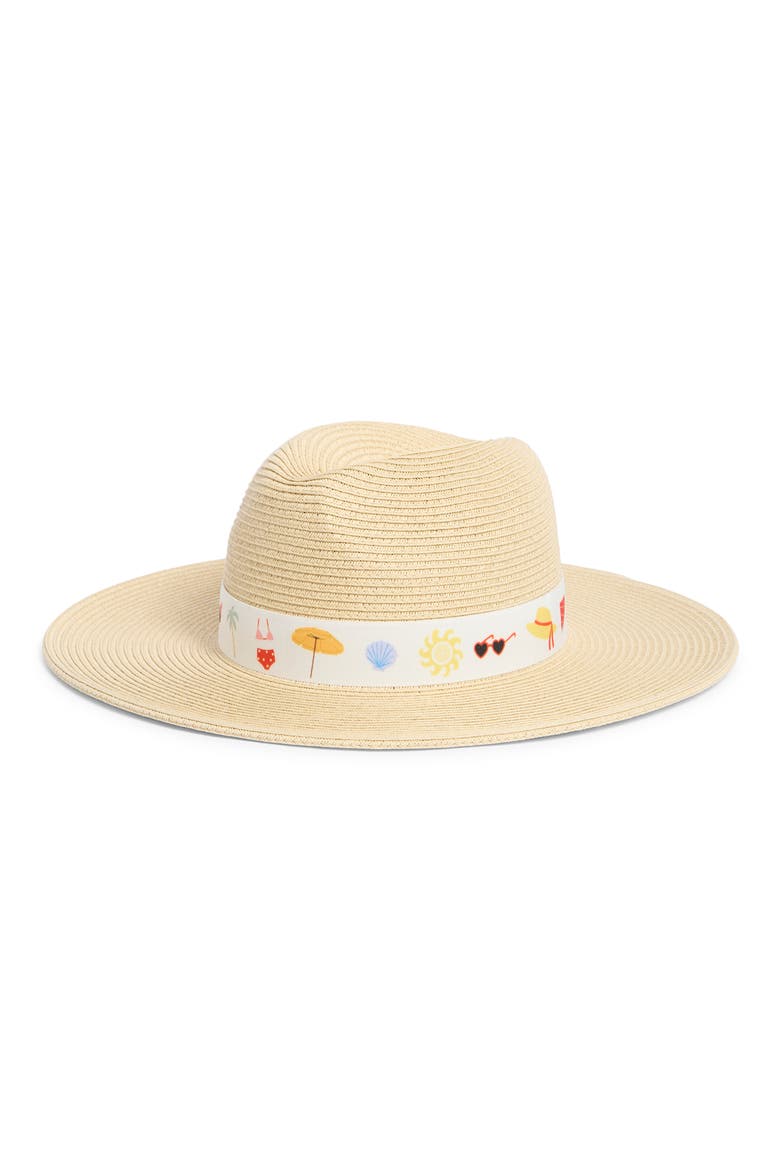 Icon Print Band Panama Hat, Main, color, NATURAL