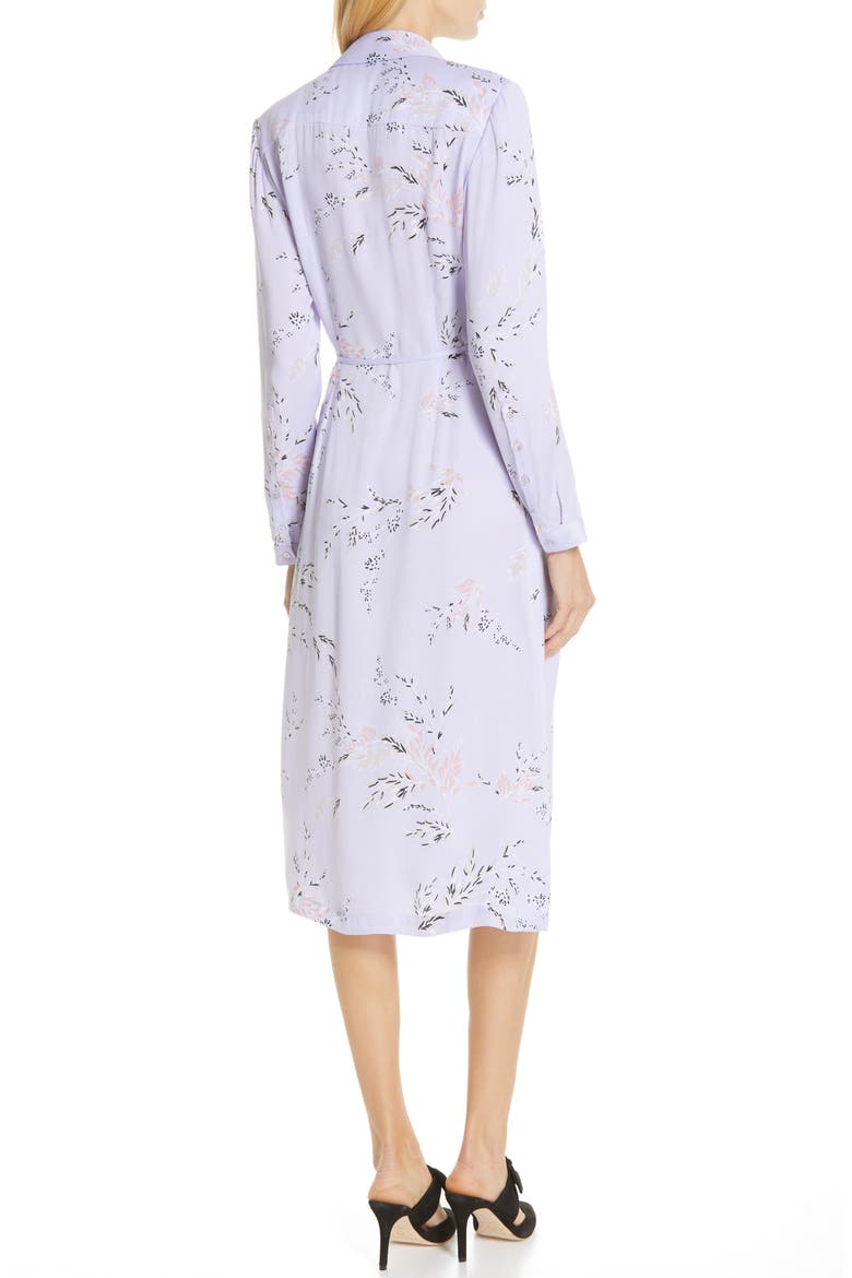 Fabienne Asymmetrical Button Front Silk Blend Midi Dress, Alternate, color, LAVENDER MULTI