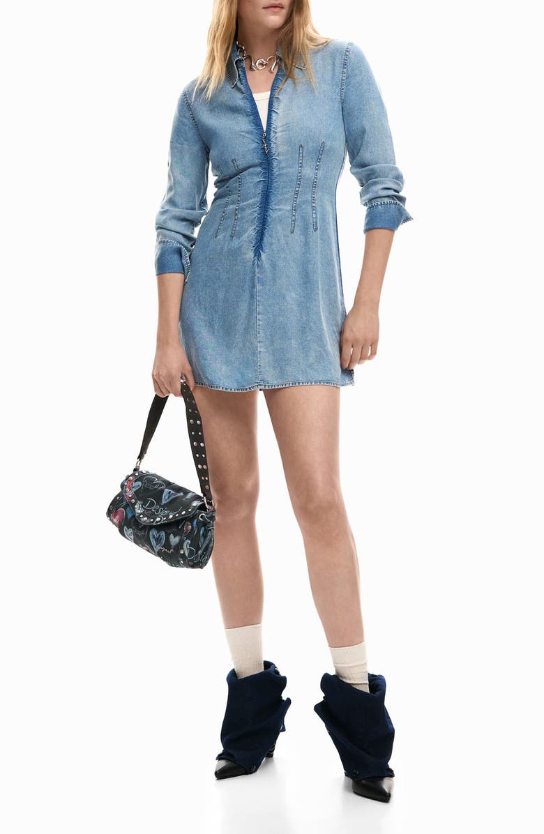 Desigual Long Sleeve Denim Shirtdress, Main, color, Light Blue