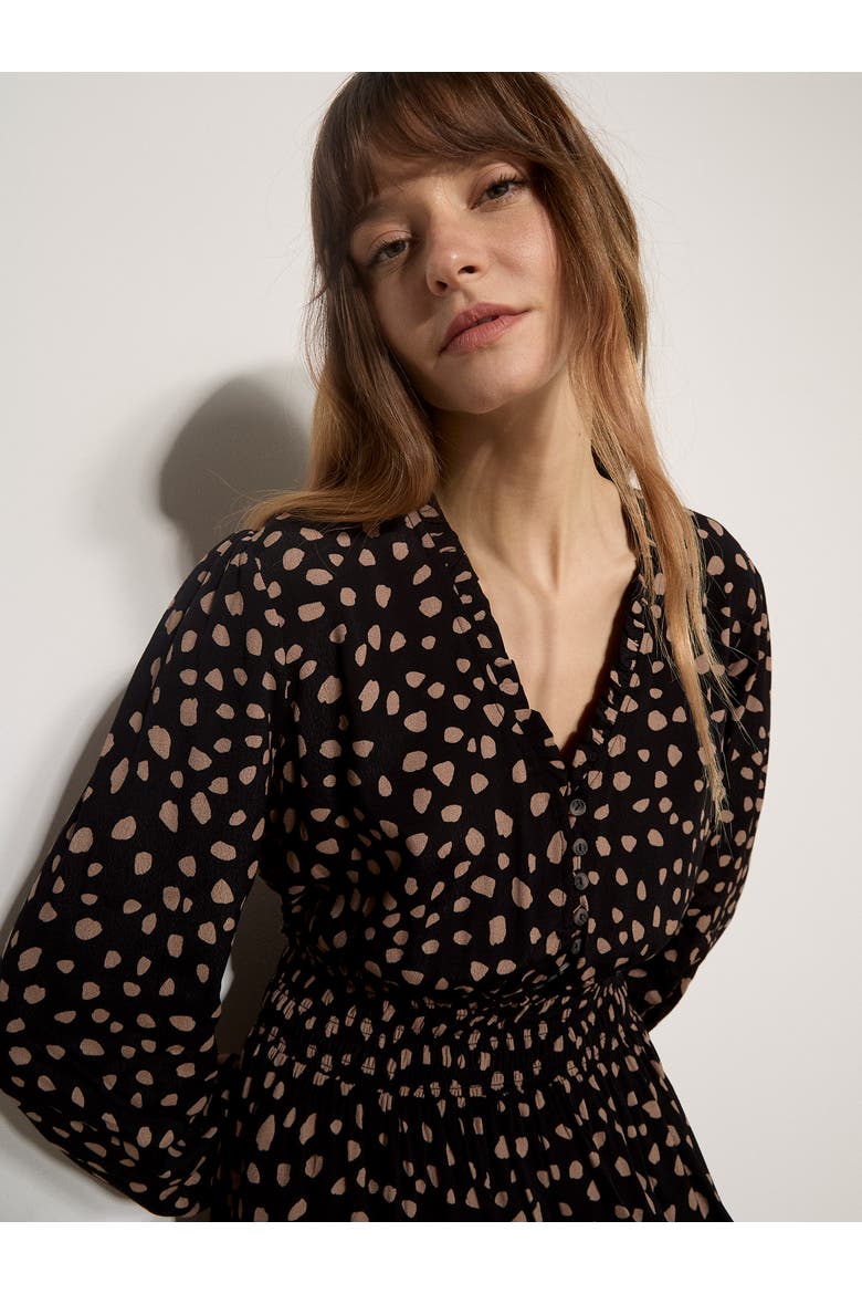 Irregular Spot Ruffle Neck Dress, Alternate, color, Black
