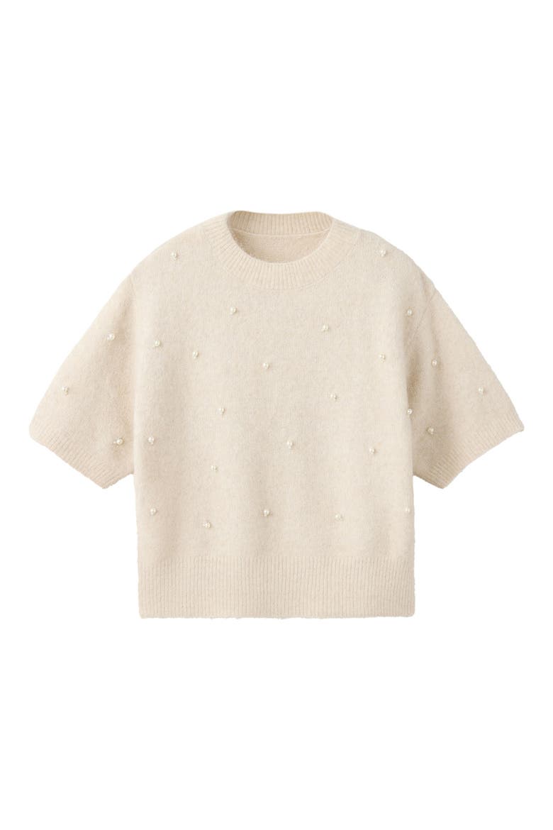 Perlita Faux Pearl Short Sleeve Sweater, Alternate, color, ECRU