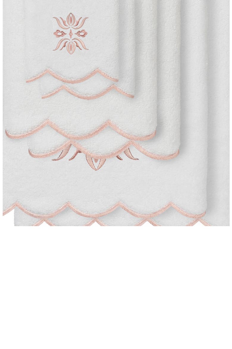Flower Crest Scallop 6-Piece Bath Towel Set, Alternate, color, WHITE/ PINK