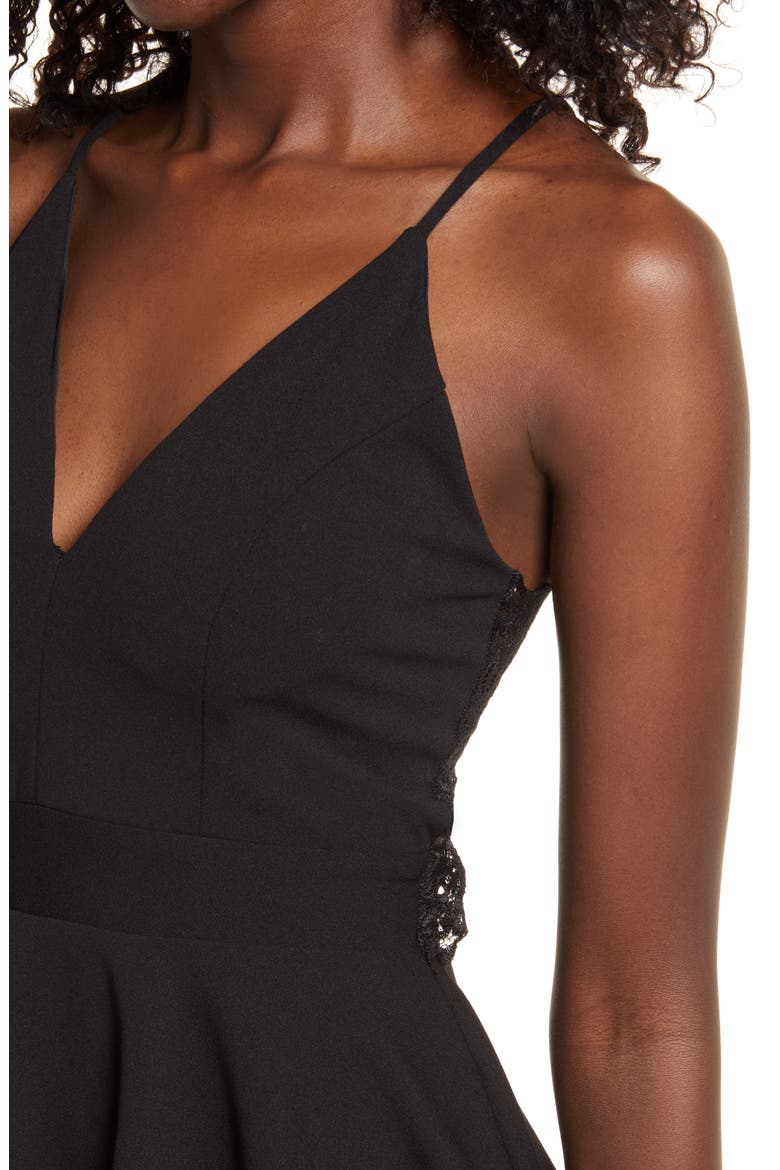 Lace Back Crepe Romper, Alternate, color, BLACK