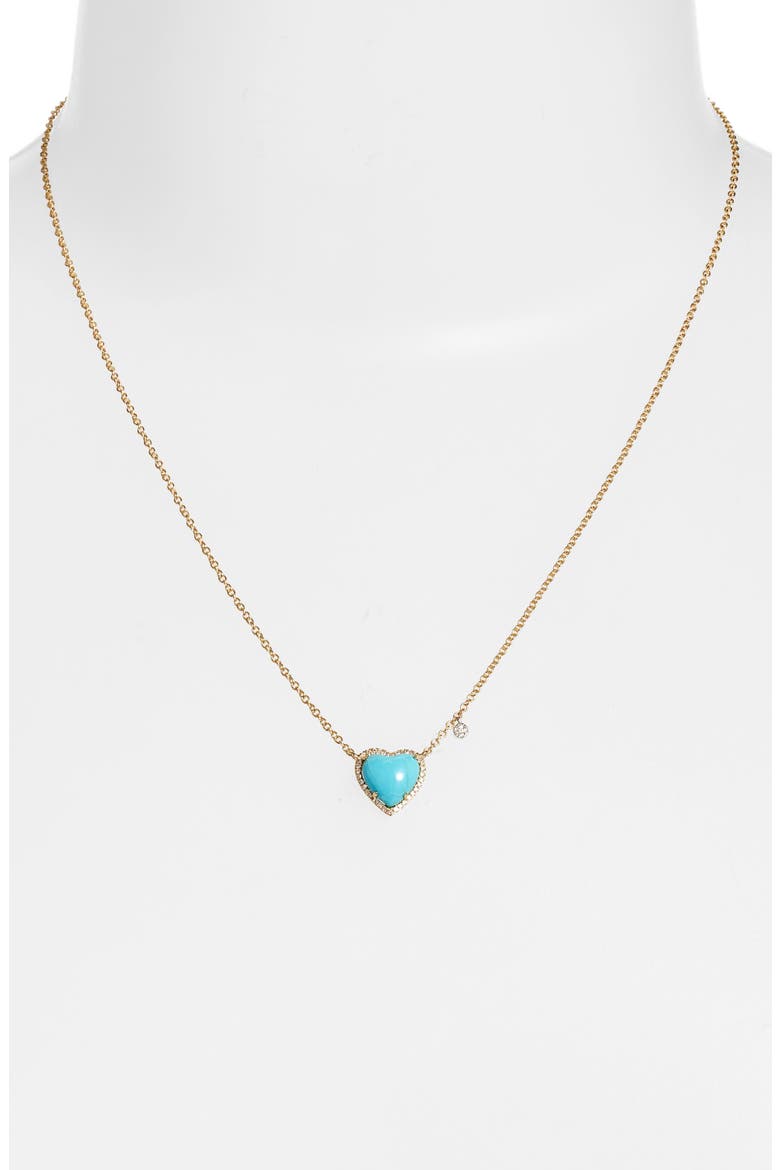 Turquoise & Diamond Heart Pendant Necklace, Alternate, color, YELLOW