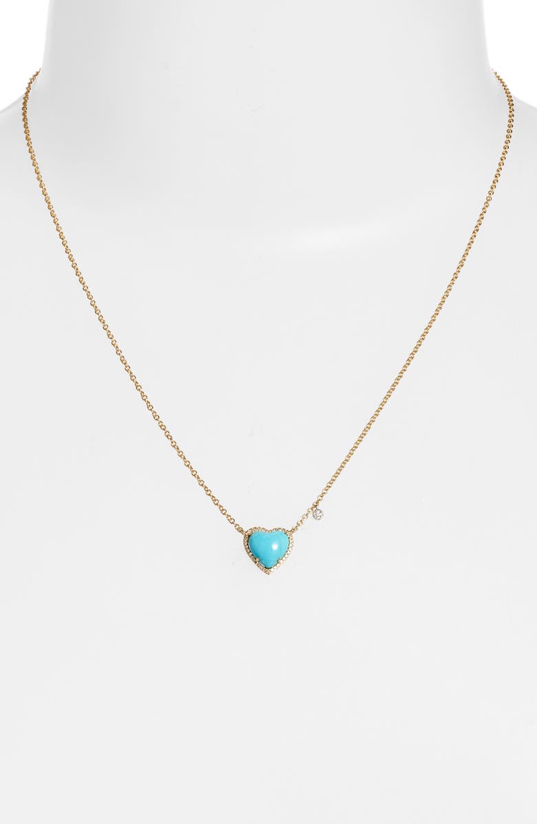 Meira T Turquoise & Diamond Heart Pendant Necklace, Alternate, color,