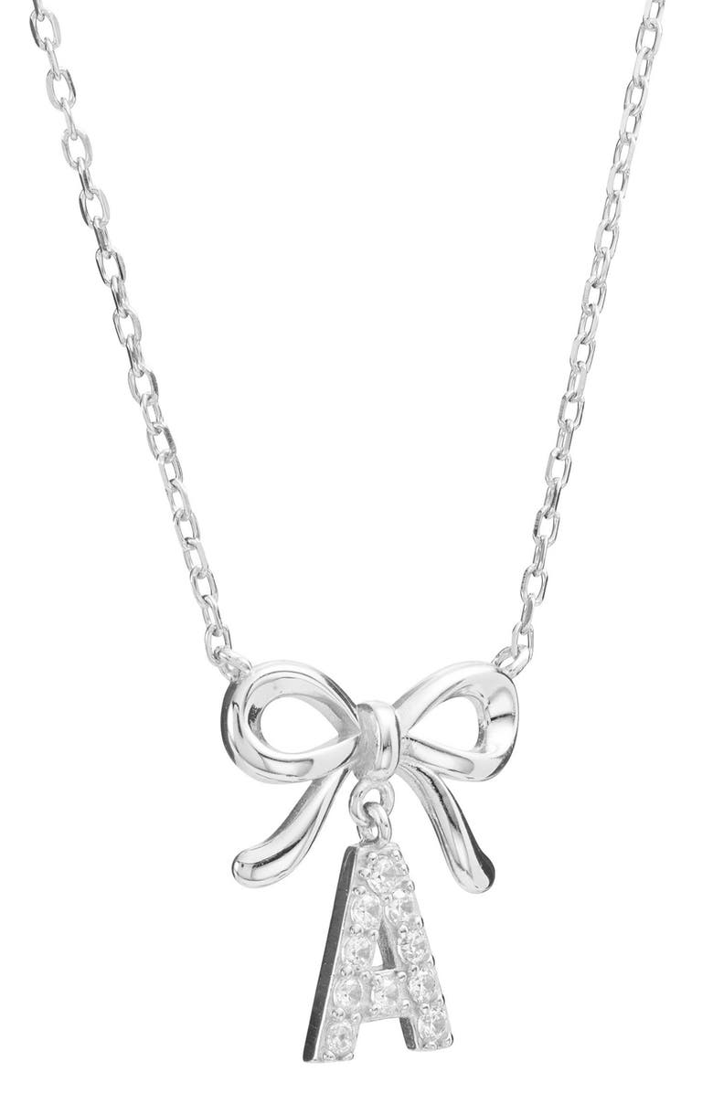 ATHRA LUXE Cubic Zirconia Bow Initial Pendant Necklace, Alternate, color, A Silver