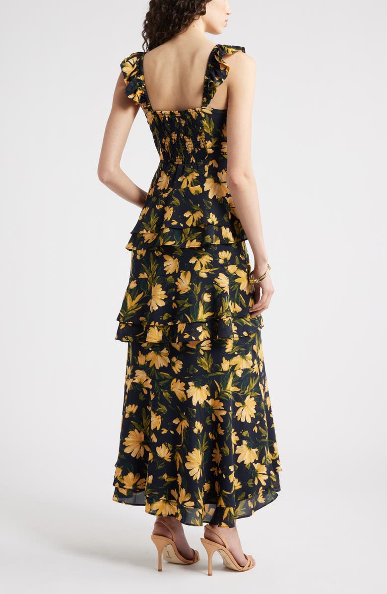 Chelsea28 Tiered Asymmetric Ruffle Maxi Dress, Alternate, color, Navy- Yellow Aria Floral