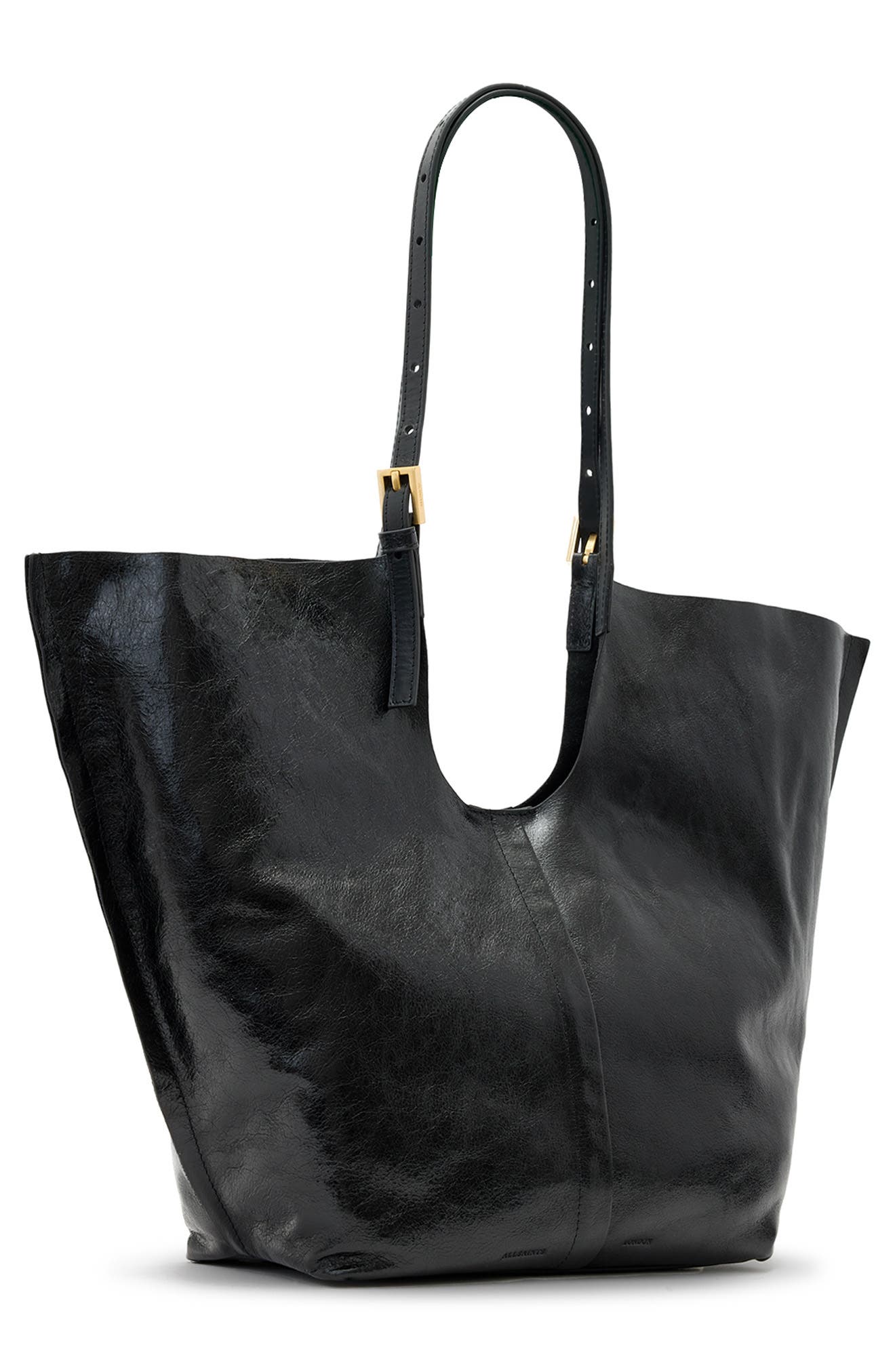 AllSaints Ara Shine Tote Bag, Alternate, color, Glazed Black