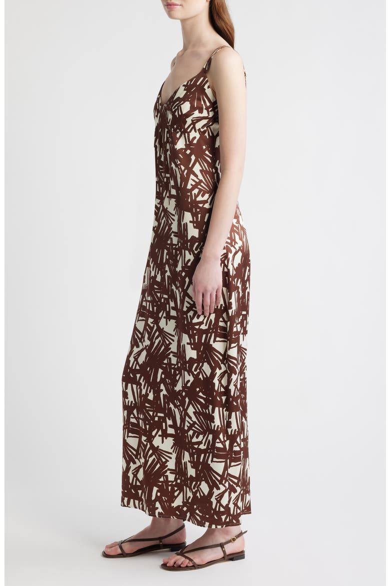 Aubrey Print Sleeveless Satin Maxi Dress, Alternate, color, BROWN