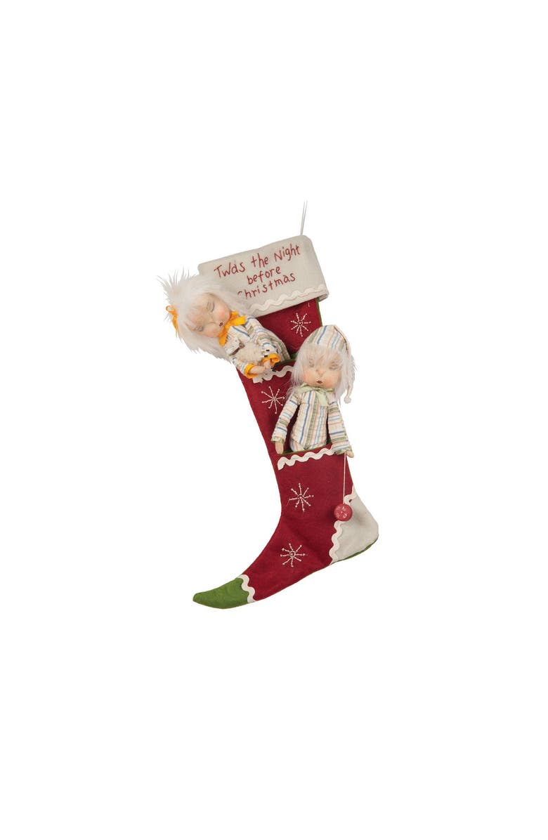 Gallerie II 19" Dilly & Dally "Twas the Night Before Christmas" Gathered Traditions Joe Spencer Figure Hanging Christmas Stocking, Main, color, Red