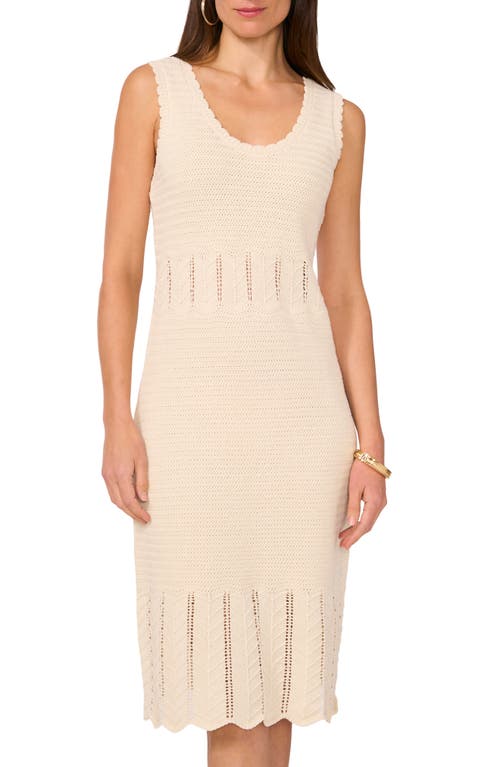 Vince Camuto Sleeveless Scallop Hem Pointelle Cotton Sweater Dress In Birch