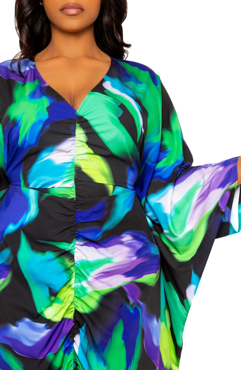 BUXOM COUTURE Abstract Floral Center Ruched Dress, Alternate, color, Blue Multi