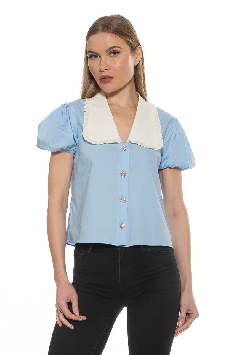 Alexia Admor Sandra Short Sleeve Button-Up Blouse, Alternate, color, Halogen Blue