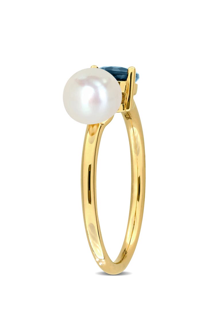Cultured Pearl & Blue Topaz Open 2-Stone Ring 10k, Alternate, color, Blue Topaz