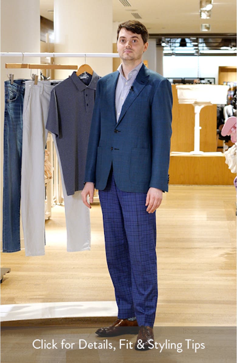 Kei Trim Fit Turquoise Mélange Shadow Plaid Super 130s Wool Sport Coat, sales video thumbnail