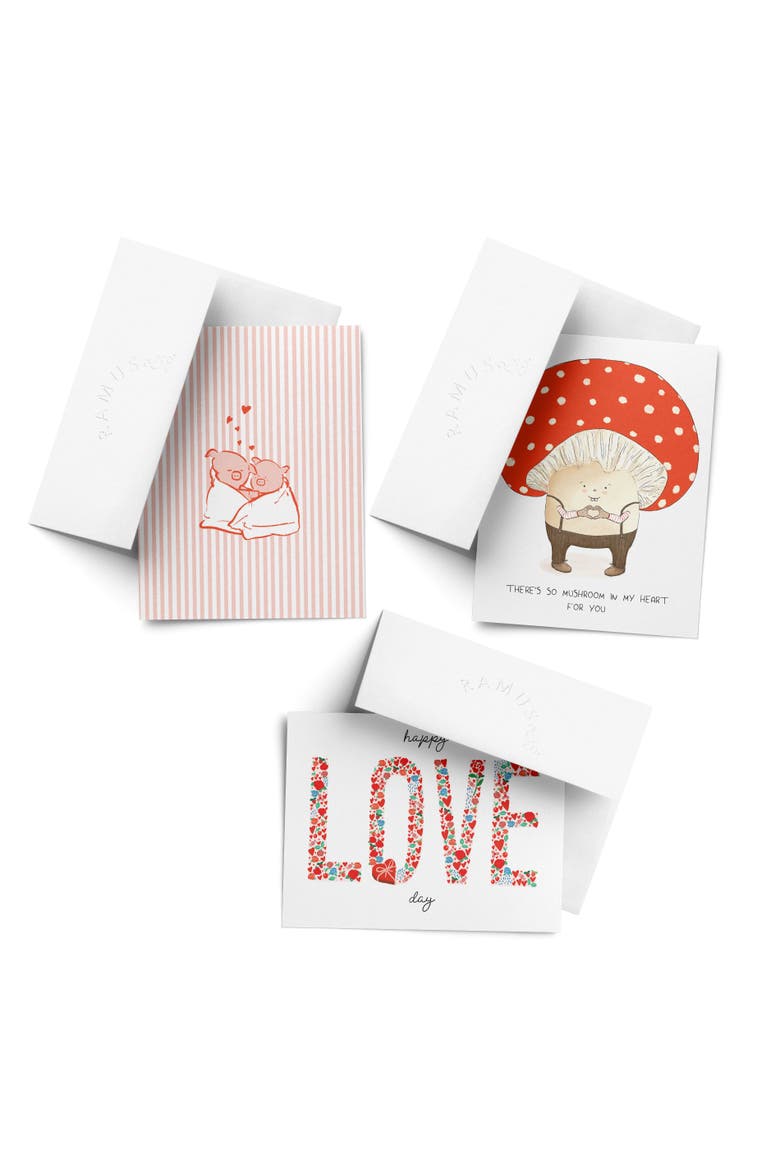 Love/Valentine's Assorted Greeting Card Pack (3ct) "Piggies, Mushroom, Love Day", Main, color, Multi-Pack