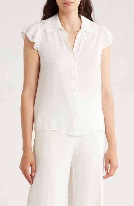 T Tahari Tiered Flutter Sleeve Button-Up Shirt