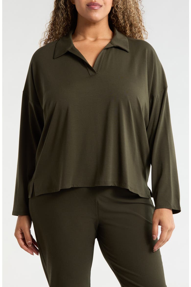 Boxy Henley Jersey Top, Main, color, WOODLAND
