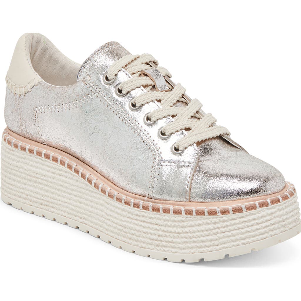 Dolce Vita Twain Platform Sneaker In Silver Crackled Leather