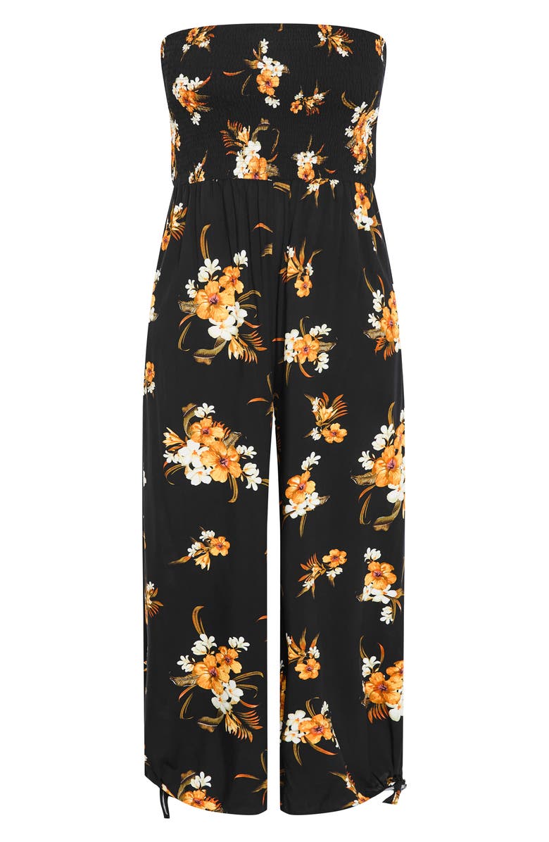 City Chic Aruba Floral Strapless Jumpsuit, Alternate, color, Black Print