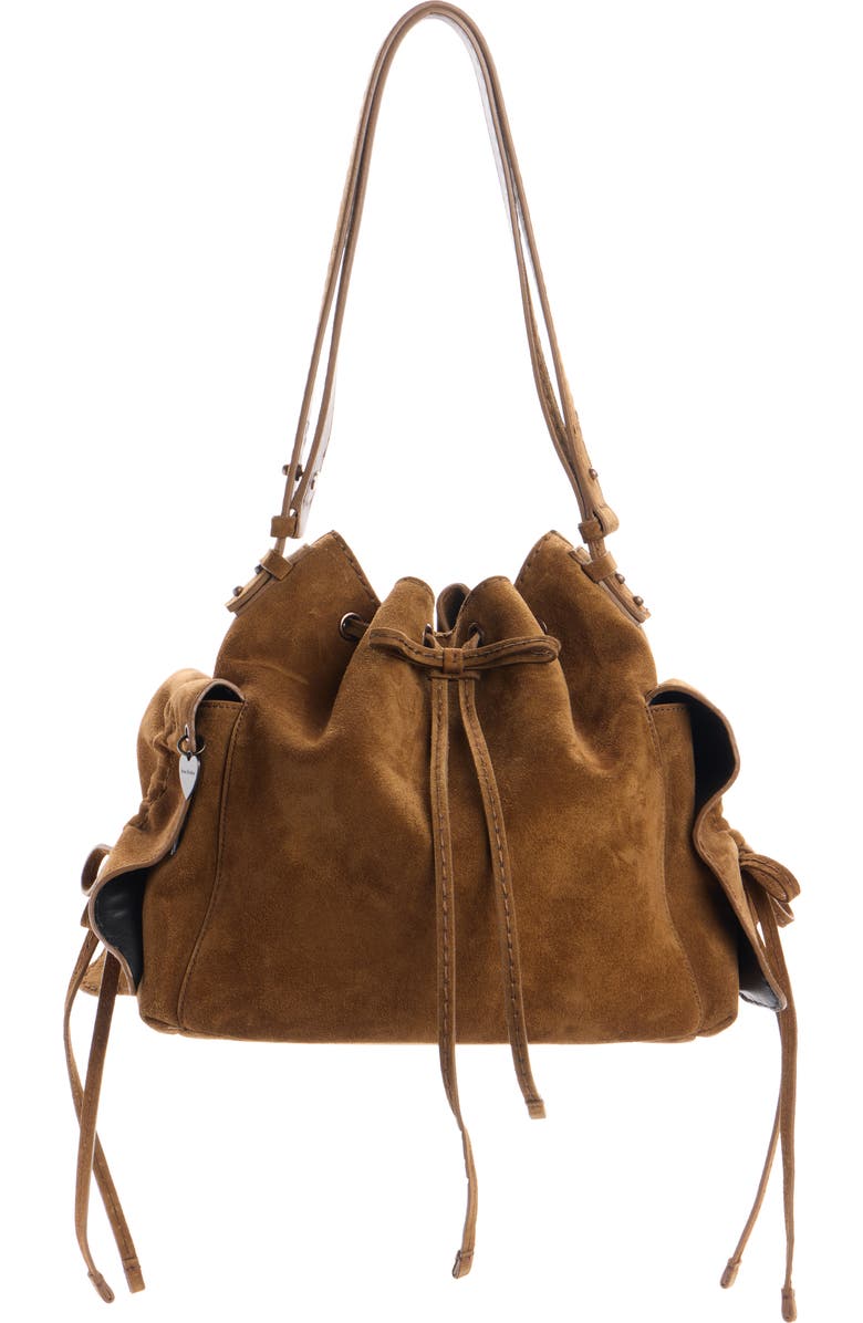 Acne Studios Multipocket Suede Bucket Bag, Main, color, Cognac Brown