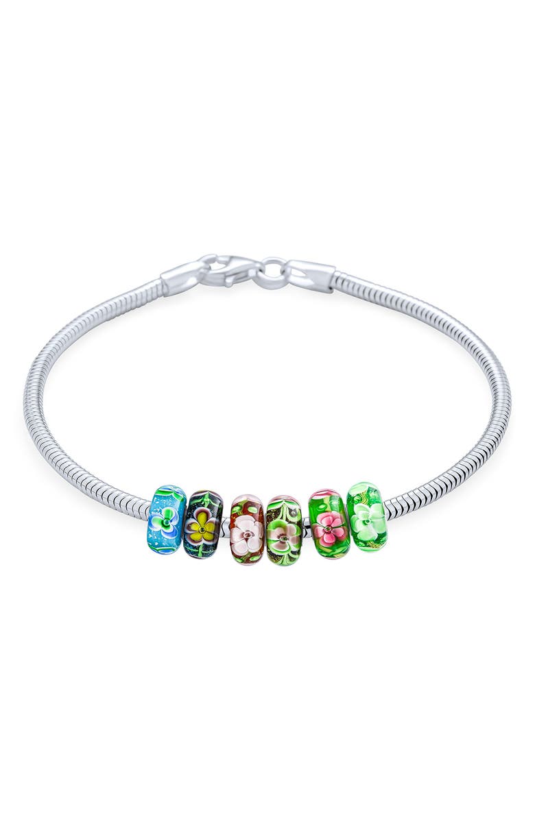 BLING JEWELRY Sterling Silver Murano Glass Bead Bracelet, Main, color, Green Multi-Color